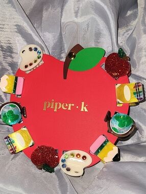 Piper K TEACHER Hair Clip SET GLOBE, CRAYONS PALETTE APPLE